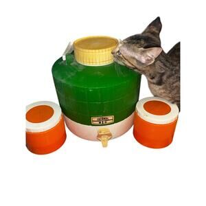 Vintage Thermos Beverage Cooler & Cup Set – Green & Orange (3-Piece Bundle)